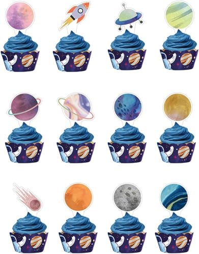 Cupcake-Topper, 24 Stück, Kuchendekoration, Weltraum, Rakete, Galaxie, Universum, Planeten, Kuchendekorationen, Zubehör, Kuchenspieße für Kindergeburtstag, Party, Babyparty Cupcake-Topper, 24 Stück, Kuchendekoration, Weltraum, Rakete, Galaxie, Universum, Planeten, Kuchendekorationen, Zubehör, Kuchenspieße für Kindergeburtstag, Party, Babyparty von CGLRybO