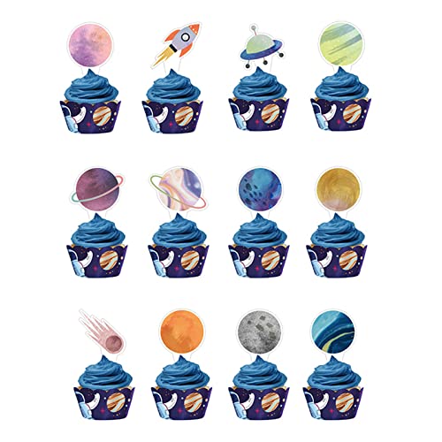 Cupcake-Topper, 24 Stück Cupcake Toppers, Weltraum Rakete Galaxie Universum Planeten Thema Kuchendekoration, Kuchenspieße für Kinder, Geburtstag, Jahrestag, Babyparty, Party-Dekorationen von CGLRybO