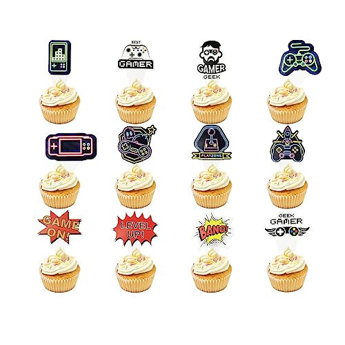 Cupcake Toppers, 24 Stück Videospiel-Partyzubehör Gastgeschenke, 12 Stile, Kuchenaufsätze für Geburtstag, Jahrestag, Spiel-Motto-Party-Dekoration von CGLRybO