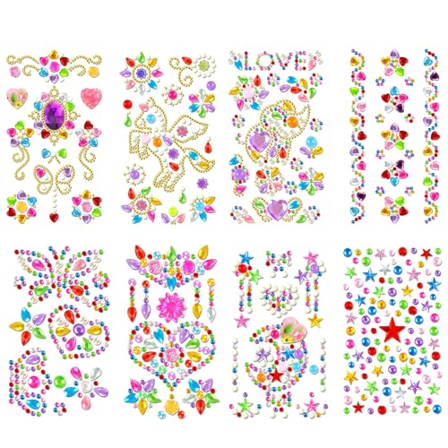 Glitzersteine Selbstklebend, 8 Blätter Strasssteine Selbstklebend bunte Bling Jewel Sticker Art Crafts mit verschiedenen Größen, DIY selbstklebende Diamant-Aufkleber für Kinder Handwerke, Grußkarten Glitzersteine Selbstklebend, 8 Blätter Strasssteine Selbstklebend bunte Bling Jewel Sticker Art Crafts mit verschiedenen Größen, DIY selbstklebende Diamant-Aufkleber für Kinder Handwerke, Grußkarten von CGLRybO