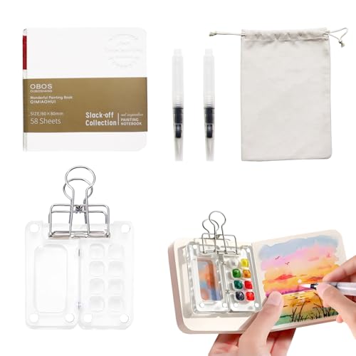 Mini Watercolor Palette Set 8 Grid Acrylic Mini Travel Palette, Portable Storage Bag, Painting Pens, Sketchbook, Binder Clip for Painters Artists Students Mini Watercolor Palette Set 8 Grid Acrylic Mini Travel Palette, Portable Storage Bag, Painting Pens, Sketchbook, Binder Clip for Painters Artists Students von CGLRybO