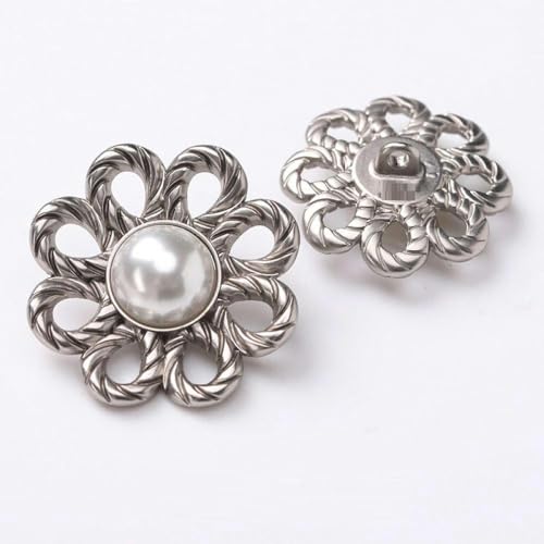 20 Stück silberfarbene Knöpfe in Blumenform mit Schaft, dekorative Perlenknöpfe für Damenkleidung, Strickjacken, Mäntel, Bastelprojekte, 30–30 mm 20 Stück silberfarbene Knöpfe in Blumenform mit Schaft, dekorative Perlenknöpfe für Damenkleidung, Strickjacken, Mäntel, Bastelprojekte, 30–30 mm von CGRYREH