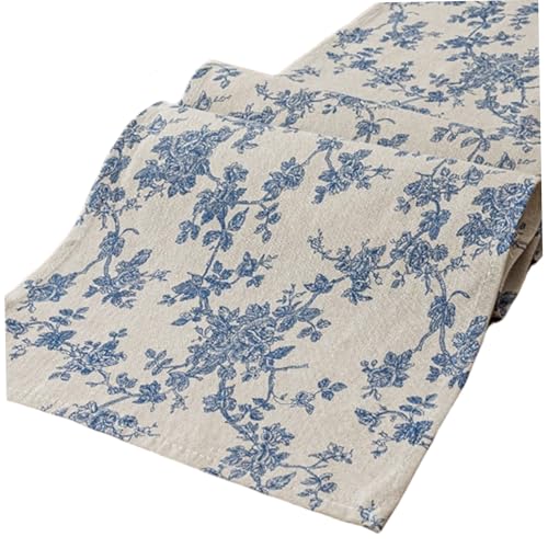 Blauer Blumentisch -Läufer 12x71 Zoll, langer Retro Esstisch Läufer Waschableer Kommode perfekt für Home Kitchen Party Decor von CGTQROVR