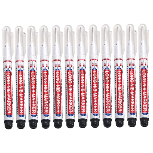 CGTQROVR 12 pcs Long Nib Marker, 20 mm langer Nasenmarker, schnell trockener wasserdichte Baustift zum Schweißen von Holzbearbeitung, Schwarz, Schwarz von CGTQROVR
