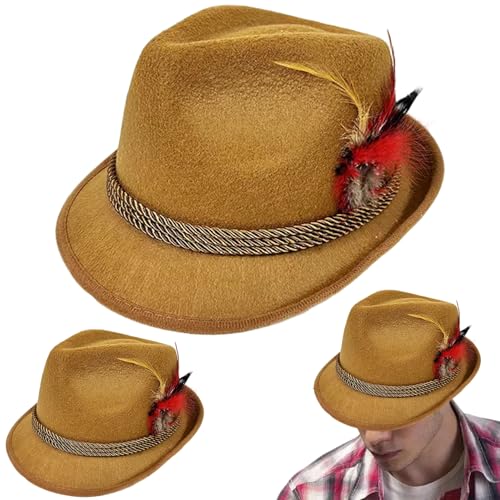 CGTQROVR 2pcs Oktoberfest Hat Festival Herren Fedora Hats mit Feathers Classic Retro Caps für Halloween Dress Bier Festival Rollenspiel, Khaki von CGTQROVR