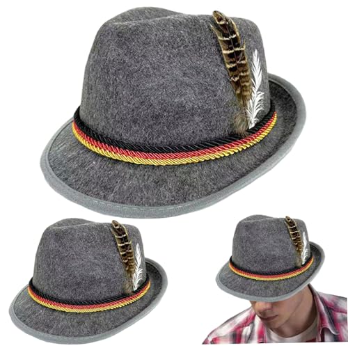 CGTQROVR 2pcs Oktoberfest Hat Festival Herren Fedora Hüte mit Feathers Classic Retro Caps für Halloween Dress Bier Festival Rollenspiel, Dark Gray von CGTQROVR