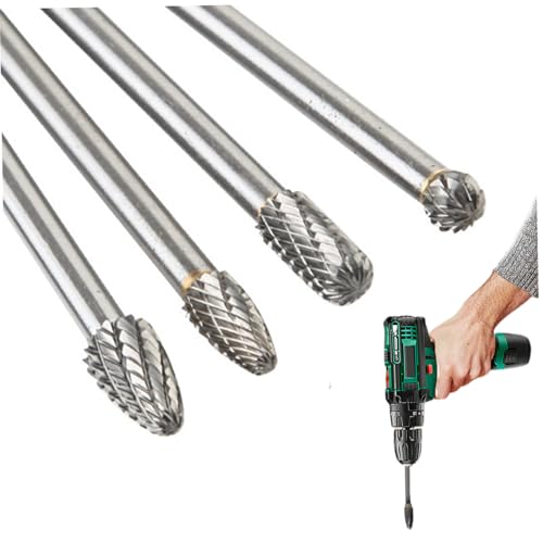 Carbid Burr Set (4pcs) 4 -Stil 6mm Head Die Mühle Bits Tragbarer Ersatz langer Wellen Wolfram Stahlkarbidbohrer ideal zum Gravieren von Holzarbeitspolieren von CGTQROVR