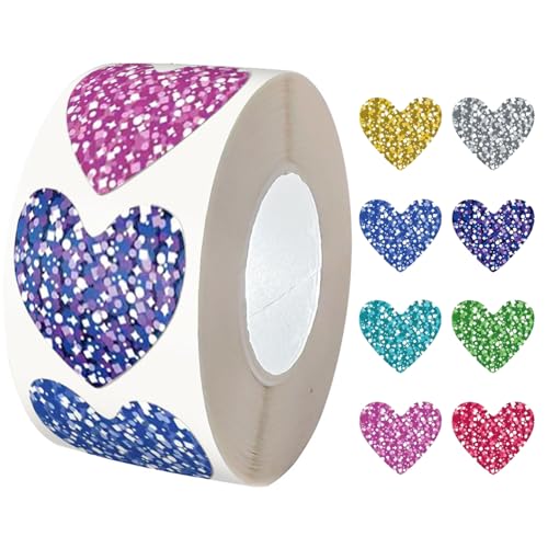 Herzaufkleber 500pcs/Roll Glitter Herzaufkleber Selbstkleber Valentinstag 1 Zoll dekorative Liebe ideal für DIY Valentinstag Hochzeitsumschläge Handwerkstaschen von CGTQROVR