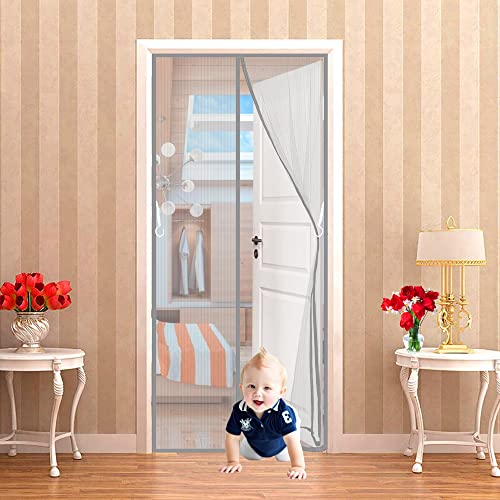 CGUOZI Magnet Fliegengitter Tür 110 x 225 cm Insektenschutz Tür mit Klettband, Magnetverschluss, Ideal für Balkontür Wohnzimmer - Grau von CGUOZI