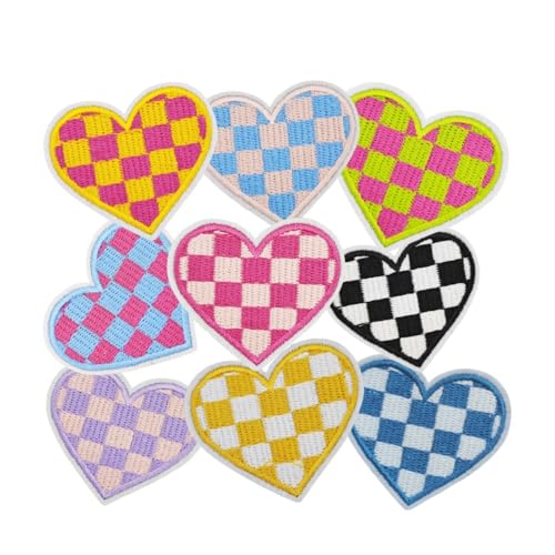 CGVG 9 Pcs Herz Patches zum Aufbügeln Herz Aufnäher zum Aufbügeln Herzform Bügelbilder Herzform Bügelflicken Bügelpatch für Kleidung Jacken Hemden Jeans Taschen Hüte Rucksäcke von CGVG