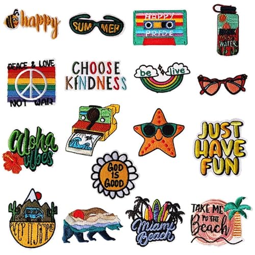 CGVG 17 Stück Vintage Patches zum Aufbügeln Bügelbilder für Textilien Hippie Flicken zum Aufbügeln Retro Applikationen zum Aufnähen Bestickte Bügelpatches für Kleidung Jeans Jack Hüte Taschen DIY von CGVG