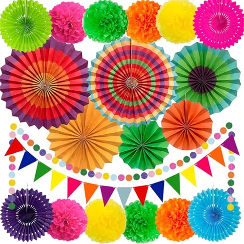 CGVG Bunte Party-Dekorationen, Papierdekorationen, hängende Papierfächer, Seiden-Pompons, Kreis, Papiergirlande, dreieckige Wimpel für mexikanische Party, Geburtstag, Karneval, Hochzeit (Regenbogen) CGVG Bunte Party-Dekorationen, Papierdekorationen, hängende Papierfächer, Seiden-Pompons, Kreis, Papiergirlande, dreieckige Wimpel für mexikanische Party, Geburtstag, Karneval, Hochzeit (Regenbogen) von CGVG