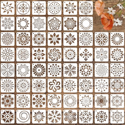 Mandala-Schablonen zum Malen auf Holz, Felsen, Leinwand, Stoff, Glas, Keramik, 7,6 x 7,6 cm, 60 Stück von CH HAICHENG