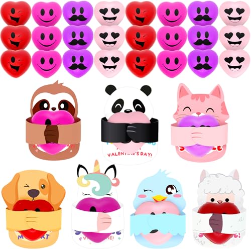 Valentinstagskarten mit Herz-Stressbällen, Smiley-Gesicht, Stressabbau, herzförmige Stressbälle für Valentinstag, Klassenzimmer, Schule, Austauschpreis, Partyzubehör, 28 Stück Valentinstagskarten mit Herz-Stressbällen, Smiley-Gesicht, Stressabbau, herzförmige Stressbälle für Valentinstag, Klassenzimmer, Schule, Austauschpreis, Partyzubehör, 28 Stück von CH HAICHENG
