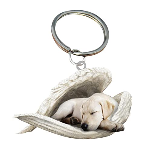 CHAHU Hund Schlafender Engel Acryl Schlüsselanhänger Niedliche Hund Tier Engel Flügel Hängende Ornamente Auto Anhänger für Hundeliebhaber von CHAHU