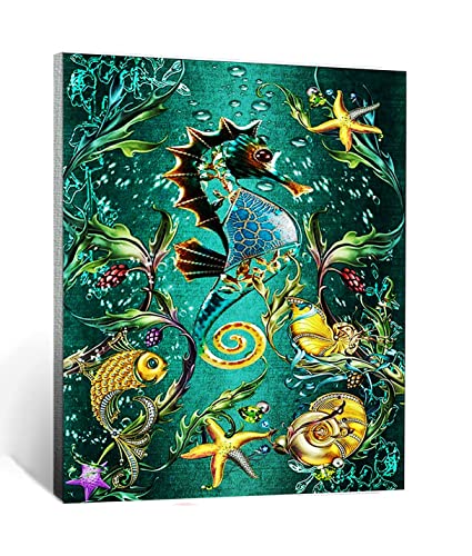CHAHU Malen nach Zahlen Kits für Erwachsene und Kinder Seepferdchen-Tier-Kunst-Unterwasserwelt mit Pinsel und Acrylpigment Diy Digitale Leinwand Malerei für Erwachsene Anfänger-16X20 Zoll Rahmenlos von CHAHU