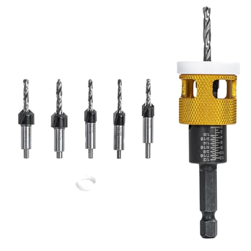 Senkbohrer-Set mit Sechskantschaft und verstellbarem Tiefenanschlag für Möbelherstellung und Renovierungsprojekte, Tischlerbohrer, 5-teilig von CHAKAE