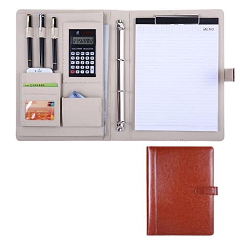 Persönlicher Terminplaner-Ordner, Ordner Professioneller Konferenz-Organizer Hülle Ringbuch Datei Lebenslauf Dokument Tasche(Brown,12digit calculator) von CHAKEUZND