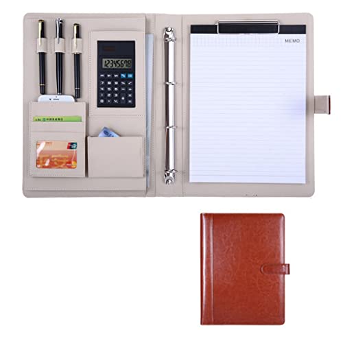 Persönlicher Terminplaner-Ordner, Ordner Professioneller Konferenz-Organizer Hülle Ringbuch Datei Lebenslauf Dokument Tasche(Brown,8digit calculator) von CHAKEUZND
