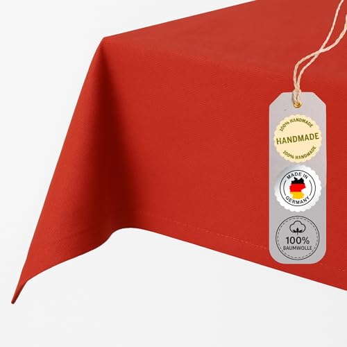 chambry Tischdecke 100% Baumwolle (Canvas) - Größe und Farbe wählbar - Handarbeit Made in Germany - robuste hochwertige Tischwäsche - Rot 120cm x 120cm von CHAMBRY MADE IN GERMANY