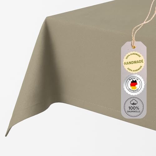 chambry Tischdecke 100% Baumwolle (Canvas) - Größe und Farbe wählbar - Handarbeit Made in Germany - robuste hochwertige Tischwäsche - Taupe 110cm x 110 cm von CHAMBRY MADE IN GERMANY