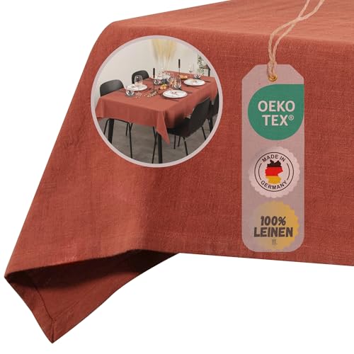 chambry Tischdecke 100% Leinen - Terra Cotta 130 cm x 130 cm Größe und Farbe wählbar robuste Tischwäsche ÖkoTex Zertifiziert Made in Germany ideal für Hochzeit Geburtstag von CHAMBRY MADE IN GERMANY