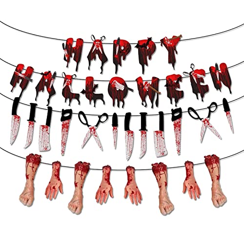 ＣＨＡＭＥＥＮ Halloween Deko Horror 3 Stück Girlande Aufhängen Decoration Happy Banner Blutige Messer Füße Hände Girlande von ＣＨＡＭＥＥＮ