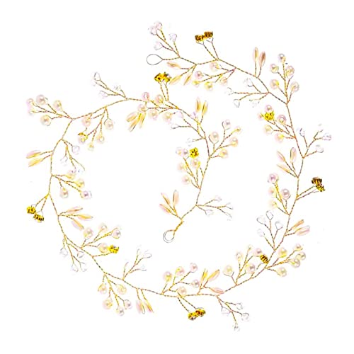 ＣＨＡＭＥＥＮ Hochzeit Kopfschmuck Haardraht Haarschmuck mit Kristallen Strassbesatz und Perlen Brautschmuck für Braut Frauen und Brautjungfer,Golden,50cm von ＣＨＡＭＥＥＮ