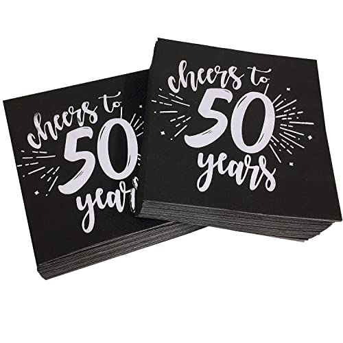 50 Stück Silber-Servietten zum 50. Geburtstag, dekorative Servietten zum 50. Geburtstag, dekoratives Partyzubehör für Männer und Frauen, Cocktail-Servietten in Schwarz, Prost bis 50 Jahre 50 Stück Silber-Servietten zum 50. Geburtstag, dekorative Servietten zum 50. Geburtstag, dekoratives Partyzubehör für Männer und Frauen, Cocktail-Servietten in Schwarz, Prost bis 50 Jahre von CHANGCAO