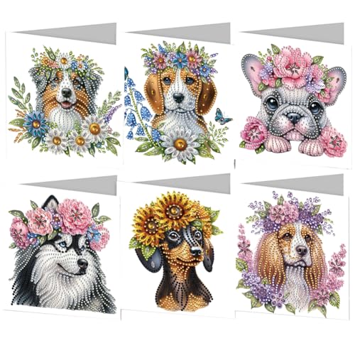CHANGYUE 6PCS Blumenhund Diamantkunst Karten DIY Handgemachtes Diamantmalerei Geschenkkarte CHANGYUE 6PCS Blumenhund Diamantkunst Karten DIY Handgemachtes Diamantmalerei Geschenkkarte von CHANGYUE
