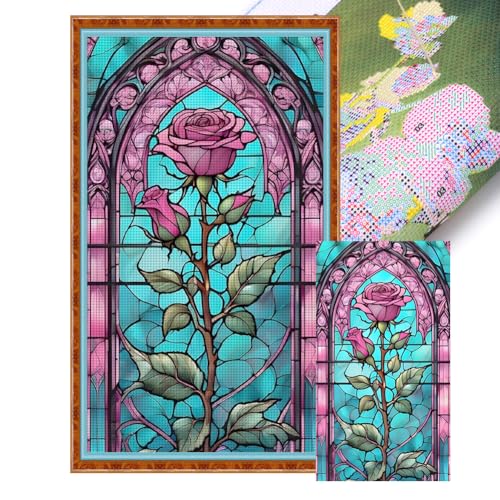 CHANGYUE Full Stickerei Eco-Cotton 11CT Print Flecken Glass Rose Kreuzstich 40x70cm von CHANGYUE