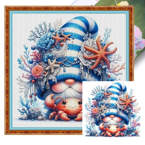 CHANGYUE Full Stickerei Eco-Cotton Thread 11CT Printed Gnome Cross Stitch Kit 40x40cm von CHANGYUE