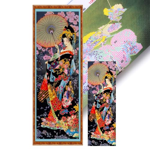 CHANGYUE Full Stickerei Eco-Cotton-Thread 14CT Printed Geisha Cross Stitch Kit 30x80cm von CHANGYUE
