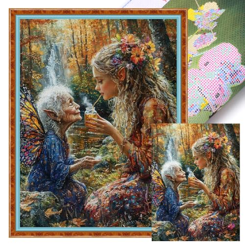 CHANGYUE Full Stickerei Eco-Cotton-Thread 14ct Printed Fairy Cross Stitch Kit 45x60cm von CHANGYUE