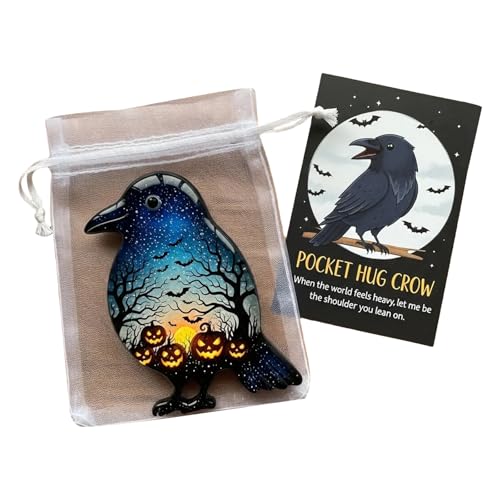 CHANGYUE Ghost Pocket Umarmung, Ghost Pockets Card, Halloween Ghost Taschen Umarmungen mit Motivationskarte, Halloween emotionale Unterstützung Taschen Geschenk for Freunde Kinder (Krähe) von CHANGYUE
