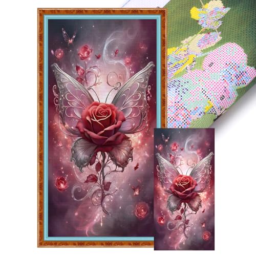 CHANGYUE Komplettes Stickerei-Kreuzstichset aus Öko-Baumwolle, 11 CT, bedruckt mit Rosen, 40 x 80 cm von CHANGYUE