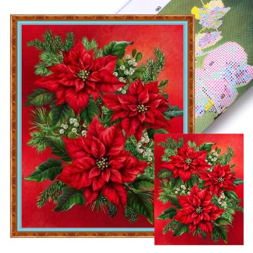 CHANGYUE Vollstick-Öko-Baumwollgarn, 11 CT, bedruckt, Weihnachtsblume, Kreuzstich, 40 x 50 cm CHANGYUE Vollstick-Öko-Baumwollgarn, 11 CT, bedruckt, Weihnachtsblume, Kreuzstich, 40 x 50 cm von CHANGYUE