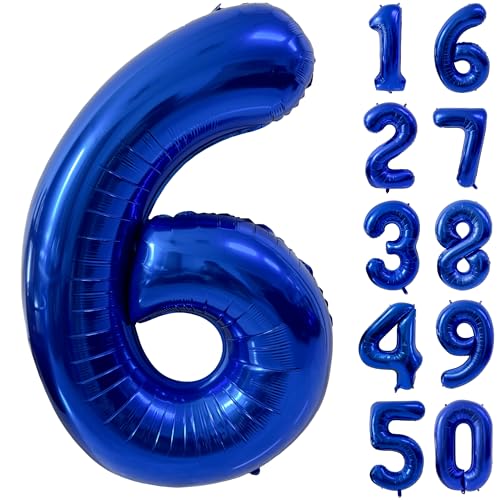 101,6 cm marineblauer Zahlenballon Dunkelblau 6 Luftballons Riesenfolie Helium Ballons Blau Zahl 6 Ballon für 6 Geburtstag Party Dekorationen von CHANGZHONG