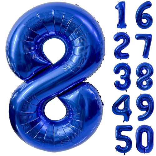 101,6 cm marineblauer Zahlenballon Dunkelblau 8 Luftballons Riesenfolie Helium Ballons Blau Zahl 8 Ballon für 8 Geburtstag Party Dekorationen von CHANGZHONG
