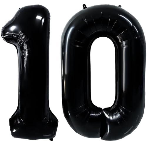 101.6 cm Schwarz 10 Luftballons Groß Schwarz 10 Zahlenballon 10 Geburtstag Ballon Schwarz Geburtstag Party Dekorationen Hochzeitstag Party Supplies (Nummer 10) von CHANGZHONG