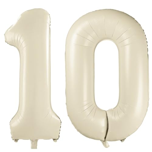 101.6 cm Weiß 10 Ballon, Cremeweiß Zahl 10 Luftballons, Beige Große Folienzahlen Ballons, Geburtstag Hochzeit Jahrestag Baby Show Party Dekoration von CHANGZHONG
