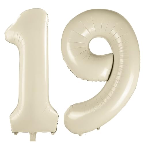 101.6 cm Weiß 19 Ballon, Cremeweiß Zahl 19 Luftballons, Beige Große Folienzahl 91 Luftballons, Geburtstag Hochzeit Jahrestag Baby Show Party Dekoration von CHANGZHONG