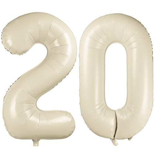 101.6 cm Weiß 20 Luftballon, Cremeweiß Zahl 20 Luftballons, Beige Große Folienzahlen Ballons, Geburtstag Hochzeit Jahrestag Baby Show Party Dekoration von CHANGZHONG