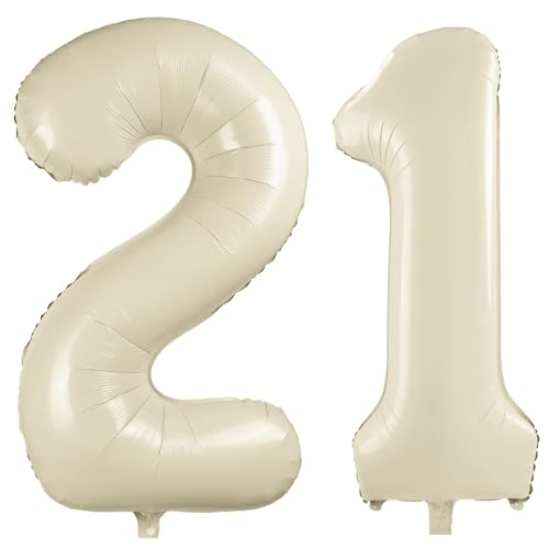 101.6 cm Weiß 21 Ballon, Cremeweiß Zahl 21 Luftballons, Beige Große Folienzahl 12 Luftballons, Geburtstag Hochzeit Jahrestag Baby Show Party Dekoration von CHANGZHONG