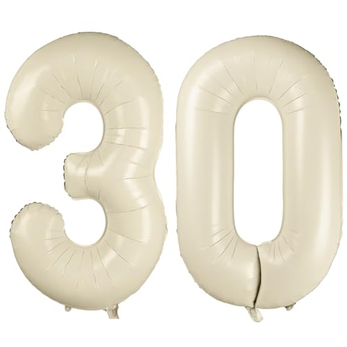 101.6 cm Weiß 30 Ballon, Cremeweiß Zahl 30 Luftballons, Beige Große Folienzahlen Ballons, Geburtstag Hochzeit Jahrestag Baby Show Party Dekoration von CHANGZHONG