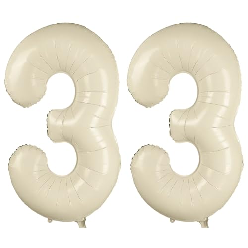 101.6 cm Weiß 33 Ballon, Cremeweiß Zahl 33 Luftballons, Beige Große Folienzahlen Ballons, Geburtstag Hochzeit Jahrestag Baby Show Party Dekoration von CHANGZHONG