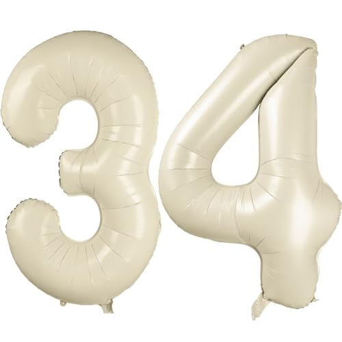 101.6 cm Weiß 34 Luftballon, Cremeweiß Zahl 34 Luftballons, Beige Große Folienzahl 43 Luftballons, Geburtstag Hochzeit Jahrestag Baby Show Party Dekoration von CHANGZHONG
