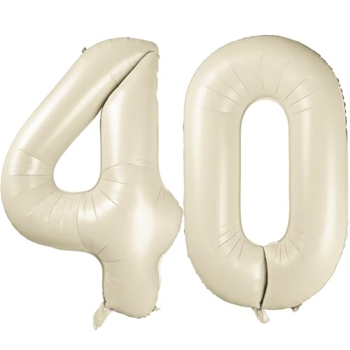 101.6 cm Weiß 40 Luftballon, Cremeweiß Zahl 40 Luftballons, Beige Große Folienzahlen Ballons, Geburtstag Hochzeit Jahrestag Baby Show Party Dekoration von CHANGZHONG