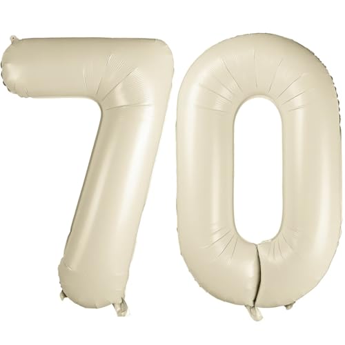 101.6 cm Weiß 70 Luftballon, Cremeweiß Zahl 70 Luftballons, Beige Große Folienzahlen Ballons, Geburtstag Hochzeit Jahrestag Baby Show Party Dekoration von CHANGZHONG