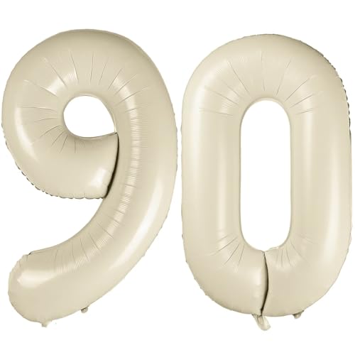 101.6 cm Weiß 90 Luftballon, Cremeweiß Zahl 90 Luftballons, Beige Große Folienzahlen Ballons, Geburtstag Hochzeit Jahrestag Baby Show Party Dekoration von CHANGZHONG